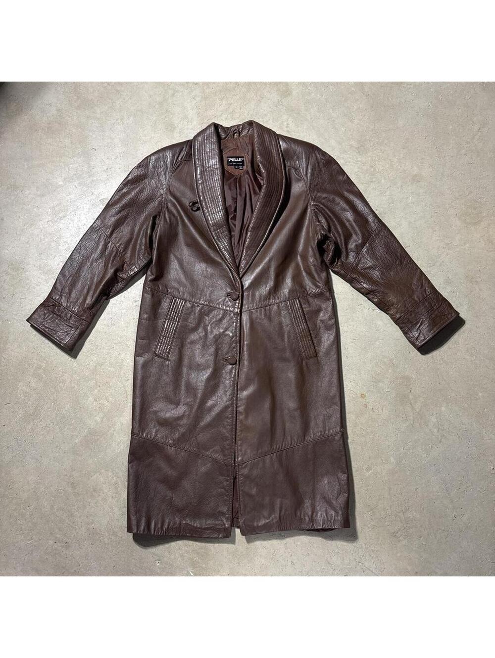 Vintage 80s 90s Pelle New York Milano Leather Trench Coat Womens S Brown
